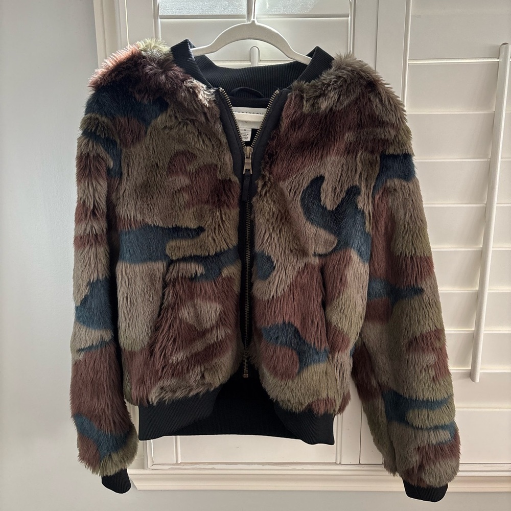 Anthropologie Camouflage Faux Fur Jacket